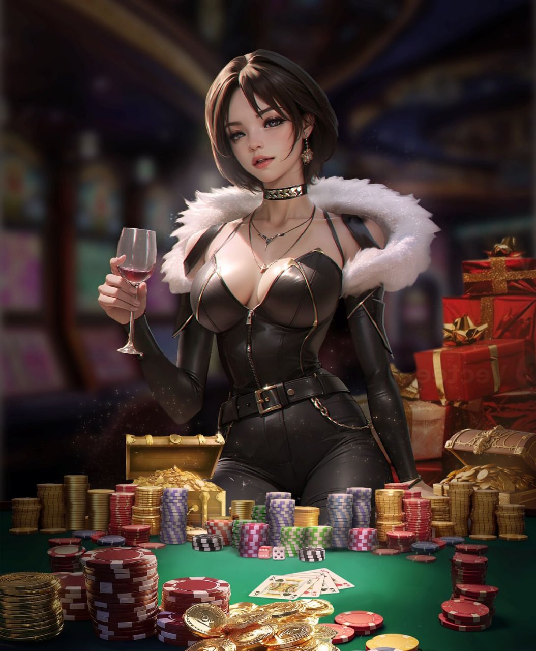 Baccarat နှင့် Blackjack ဂိမ်းများ table ပေါ်တွင် ဖဲချပ်များ